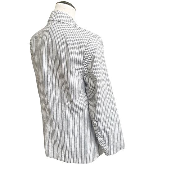 Zara Women’s Striped Linen Blend Boyfriend Blazer Size Medium Two Button Blue - Picture 11 of 15
